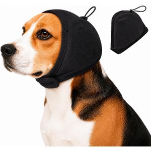 Upgraded Dog Ear Muffs with Soundproof Foam, Noise Protection, No Shake Ear Wrap, Calming Hoodie for Fireworks Grooming Bath, Black, M