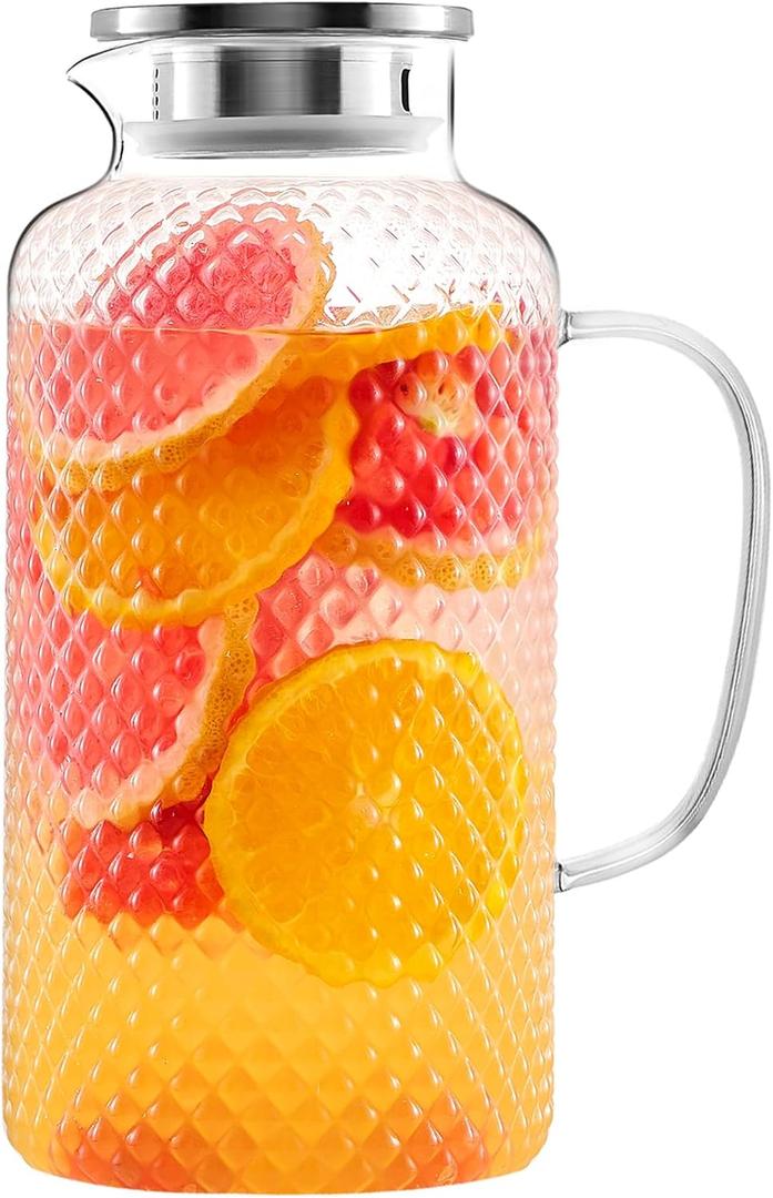 Hannadepot Glass Pitcher, 3.5L/118 oz Glass Water Pitcher with Lid and Spout, Heat/Cold Resistant Borosilicate Glass Water Carafe for Coffee, Juice and Homemade Beverage