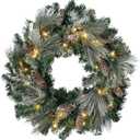 Sullivans Prelit 24 Christmas Wreath, Flocked Door Wreath with Lights Christmas Dcor, Lighted Pine Wreaths Decoration, Pinecones, Gold Accents, and Battery Timer