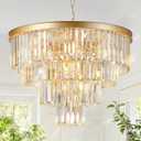 Gold Crystal Chandeliers 24 Modern Large Chandeliers Luxury 4-Tier 12 Lights K9 Crystal Round Ceiling Pendant Light Fixture Contemporary for Dining Room Foyer Staircase Living Room