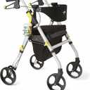 Medline Premium Empower Rollator Walker with Seat, Folding Rolling Walker with 8-inch Wheels, Silver