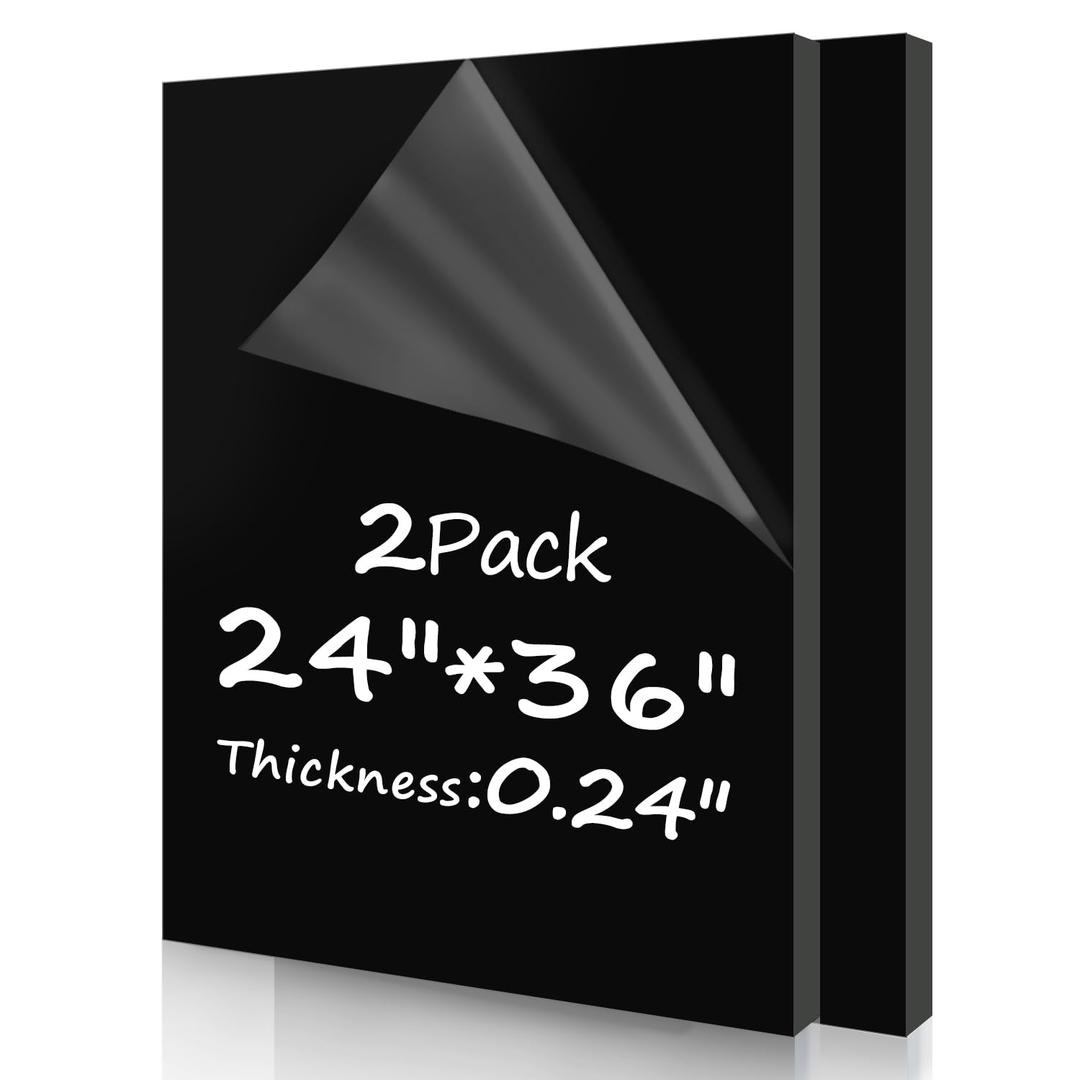 2 Pack 24x36 Inches 1/4" (6mm) Black Premium Acrylic Sheet (Plexiglass) - Scratch-Resistant for Handcrafts, Sign Making, Painting, Photo Frames, Wedding Invitations & DIY Projects