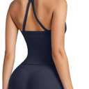 SUUKSESS Women 2 Piece Workout Sets High Waisted Tummy Control Biker Shorts Halter Padded Tank Tops (Blue, L)
