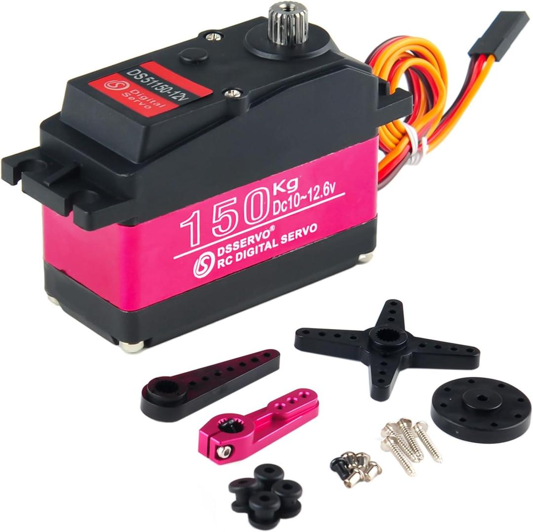 150KG DS51150 Digital Servo Full Metal Gear RC Servo 180 Degree Waterproof IP67 12V with 18T Servo Arm for Baja Car 1/5 RC Car