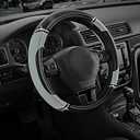 Road Comforts Leather Steering Wheel Cover - Made with PVC Leather - Anti-Slip, Universal Fit 14 1/2 inches to 15 inches - Gray