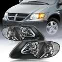 Nilight Headlight Assembly for 2001 2002 2003 2004 2005 2006 2007 Chrysler Town & Country 2001-2003 Voyager 2001-2007 Dodge Grand Caravan Replacement Black Housing Clear Reflector