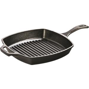 Lodge Square Cast Iron Grill Pan 10.5 Inches - Pre-Seasoned Square Skillet - Ridged Burger Grill Pan - Even Heat Distribution - PFAS-Free Non-Toxic Cookware