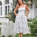 Scarlet Darkness Women's Floral Midi Dress Corset Sundresses 2026 Summer Spring Vacation Milkmaid Dresses White Navy Floral, Size: L