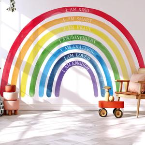 Large Colorful Rainbow Wall Decals, Insparational Peel and Stick Fabric Nursery Wall Decor, Removable Home Room Wall Decor Murals Stickers for Kids Girls Toddler Bedroom Living Room Playroom
