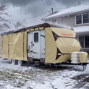 Umbrauto Travel Trailer RV Cover 27' ~ 30' Upgraded 7-Layer Top Camper Cover, Waterproof & Windproof Heavy Duty Toy Hauler RV Cover for Winter Snow with Tongue Jack Cover, Gutter Covers