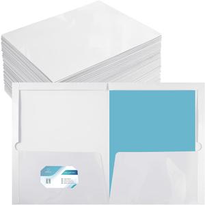 Yeaqee 100 Pack Folders Bulk with 2 Pockets Glossy Laminated Paper Folder First Day of School Presentation Letter Size Two Pocket File Portfolio Holder Back to School Items for Teacher Office (White)