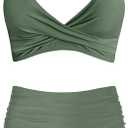 Women's High Waisted Bikini Sets Push Up Twist Front Spaghetti Straps Ruched Two Piece Swimsuit Bathing Suit Olive L