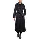 London Fog Women's Single Breasted Long Trench Coat with Epaulettes and Belt, Black, Large