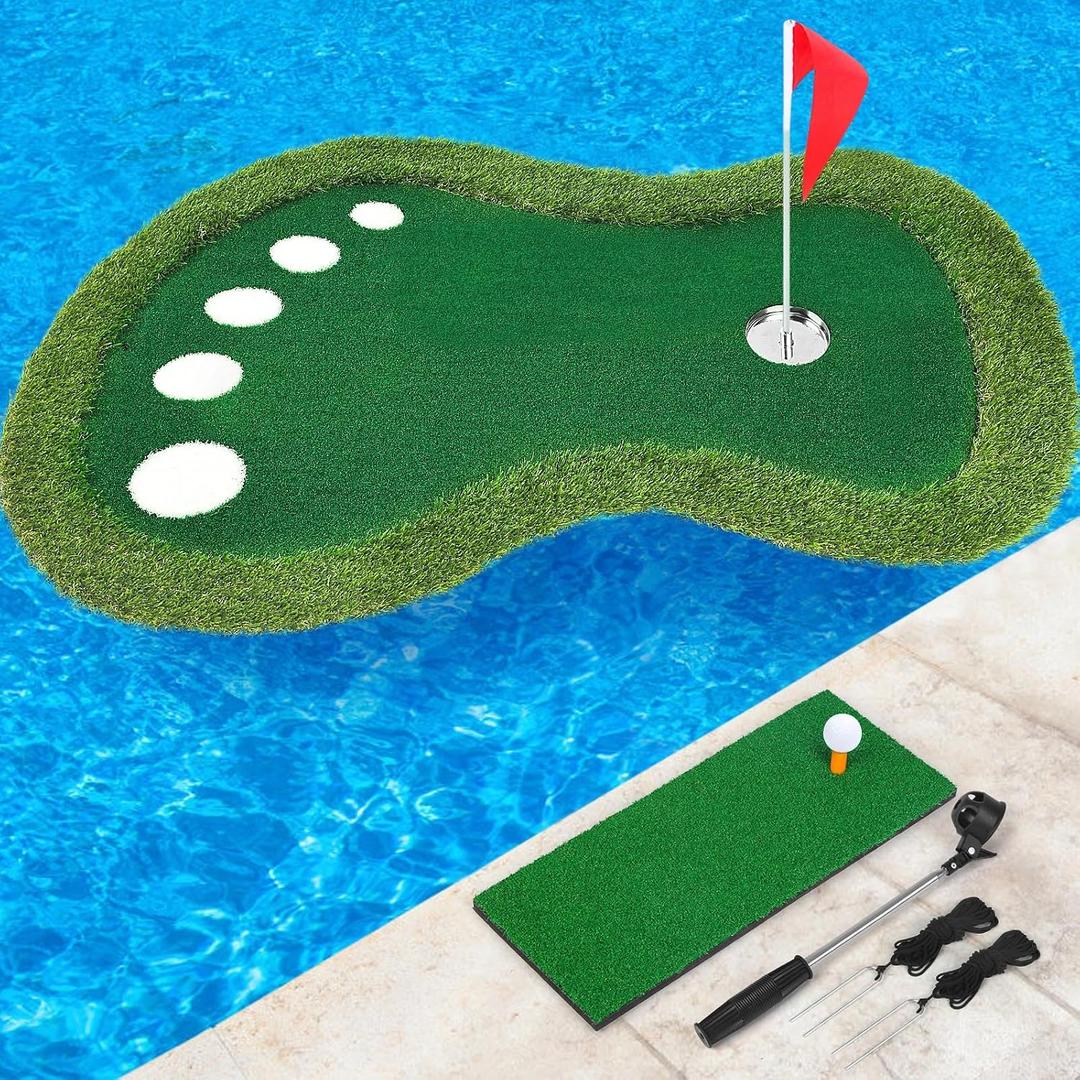 Floating Golf Green for Pool, Floating Chipping Green Mat with Ball Retriever for Pool/Lake, No Drifting Floating Golf Putting Turf Game Set for Golfers