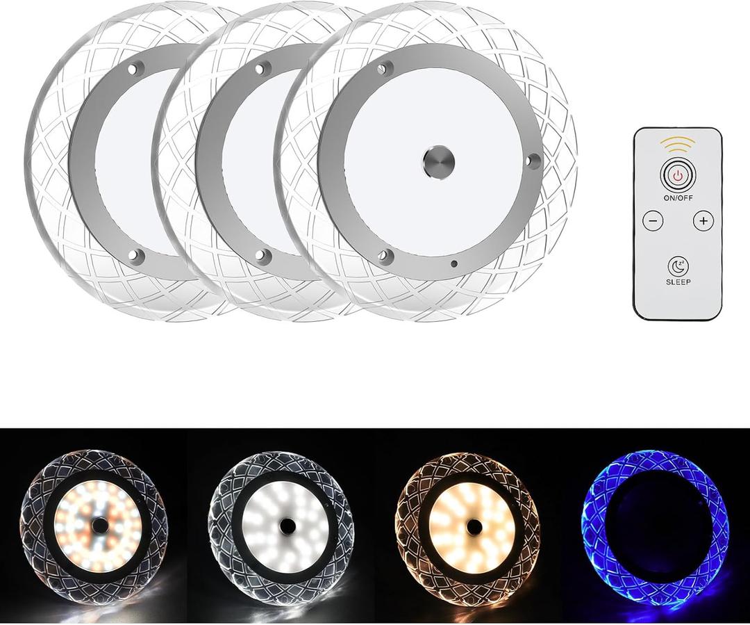 BlueFire RV Interior Lights - 600LM Dimmable LED Ceiling Dome Lights, 4 Colors, 12-18V Fixture with Dimmer Switch for Under Cabinet, Camper Van, Truck, Motorhome, Boat (3 Pack)