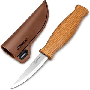 BeaverCraft Wood Carving Sloyd Knife C4s 3" - Whittling Knife with Leather Sheath for Carvers - Chip Wood Carving Tools for Beginner and Profi