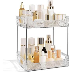 2-Tier Bathroom Counter Organizer Countertop Storage, Dresser Organizer Vanity Tray for Makeup, Perfume Organizer Cosmetics Skincare Shelf - Clear