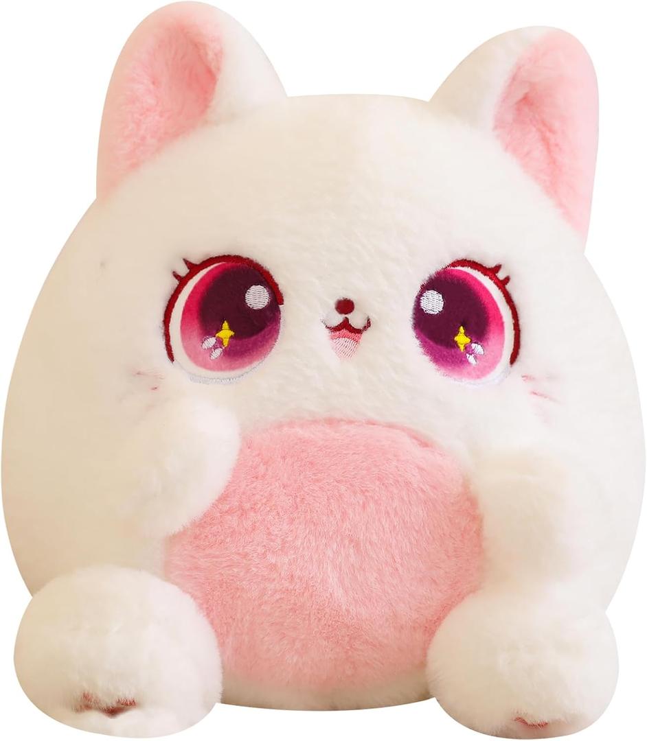 Fat Cat Plush Cute Soft Cat Stuffed Animals Kawaii Stuffed Plush Pillow Toy, White, 10 Inch