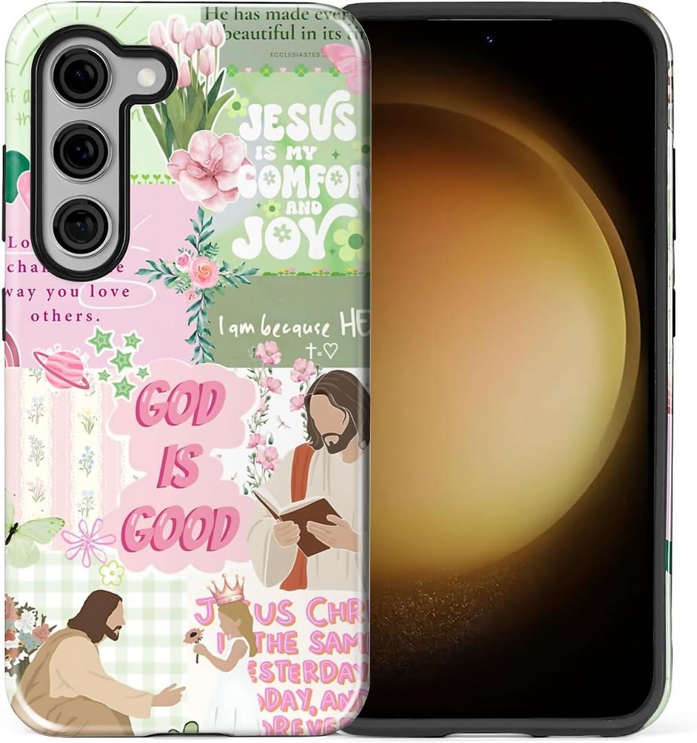 Yesad Case for Samsung Galaxy S23, Hybrid 2-Layer Case, Shockproof Military-Grade Protection Durable Anti-Scratch Phone Case for Woman Man Boy Girl, Jesus Bible Verse Collage 3