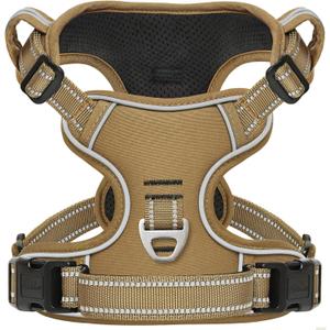 HEELE Dog Harness, Dog Harness for Small Medium Large Dogs No Pull Adjustable Padded Reflective Harness with Handle for Walking Training, Brown, M