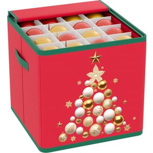 Christmas Ornament Storage Box with Adjustable Dividers Christmas Storage Containers Holds up to 64-3'' Ornament Zippered Ornament Organizer Storage Box Christmas Decoration Storage with Trays