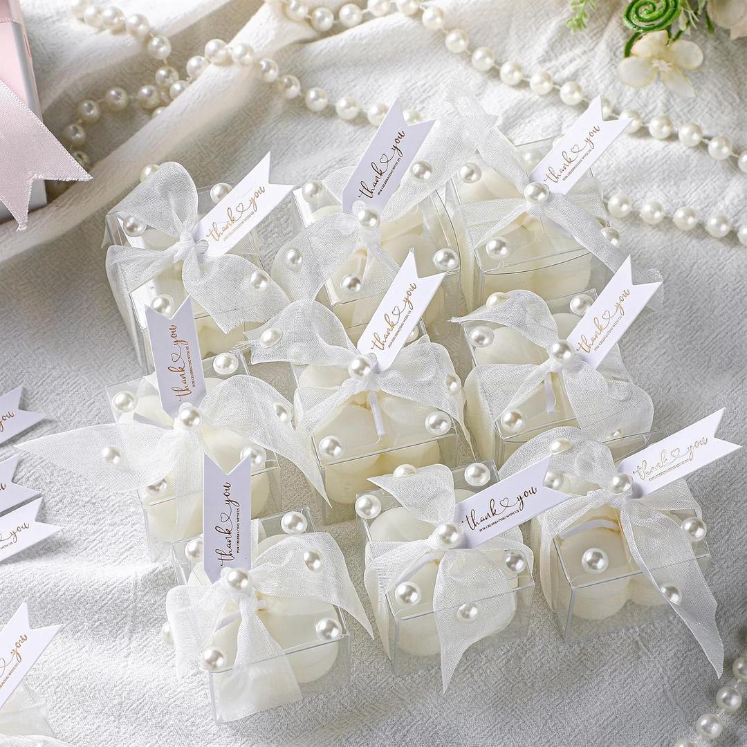 Nuanchu 30 Sets White 1.6" Small Mini Bubble Candles Wedding Favors Gifts for Guests Aesthetic Decorative Bubble Candles Bridal Shower Favor with Thank You Card Ribbon for DIY Baptism Gift