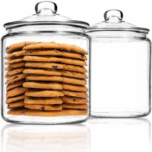1 Gallon Glass Cookie Jar - Large Food Storage Container with Airtight Lid - Keep Fresh Flour, Chewy Pet Treats, Candy, Dried Foods, Detergent Pods for Your Kitchen or Laundry Room- Pack of 2
