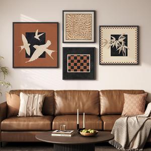 Large Framed Vintage Abstract Wall Art for Living Room, 4 Piece Set, 28"L x 28"W