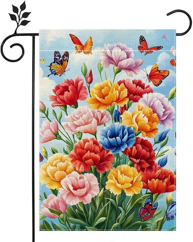 Spring Summer Carnations Garden Flag 12x18 Inch Double Sided, Colorful Welcome Yard Decor, Farmhouse Outdoor Flag for Lawn Patio Porch