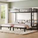 Twin Triple Bunk Bed, Heavy Duty Metal Bunk Bed with Guardrails, Ladder, Detachable Into 3 Twin Beds for Kids, Teens and Adults, Space-Saving Design, No Box Spring Needed, Black