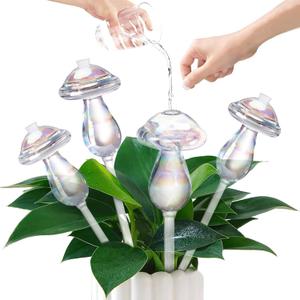 Plant Watering Globes 4 Pack, Self Watering Planter Insert, Mushroom Self Watering Globes for Indoor & Outdoor Plants, Top-Fill Watering, Watering Bulbs Made from Hand-Blown Durable Glass