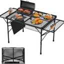 Folding Table with 2 Wing Panels, 3x2 FT Camping Table with Mesh Desktop,Height Adjustable Folding Grill Table with Mesh Bag,Portable Outdoor Table for Picnic,Camping,BBQ,Beach(Black)