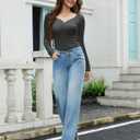 Amoretu Women's Henley Long Sleeve V Neck Shirts Slim Fitted Side Ruched Button Tops (Gray, S)