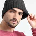 Heat Logic Men Double Layer Knit Beanie, Thick Thermal Skull Cap, Knitted Cuffed Soft Warm Hat, Winter Warm Cap for Adults (Black)