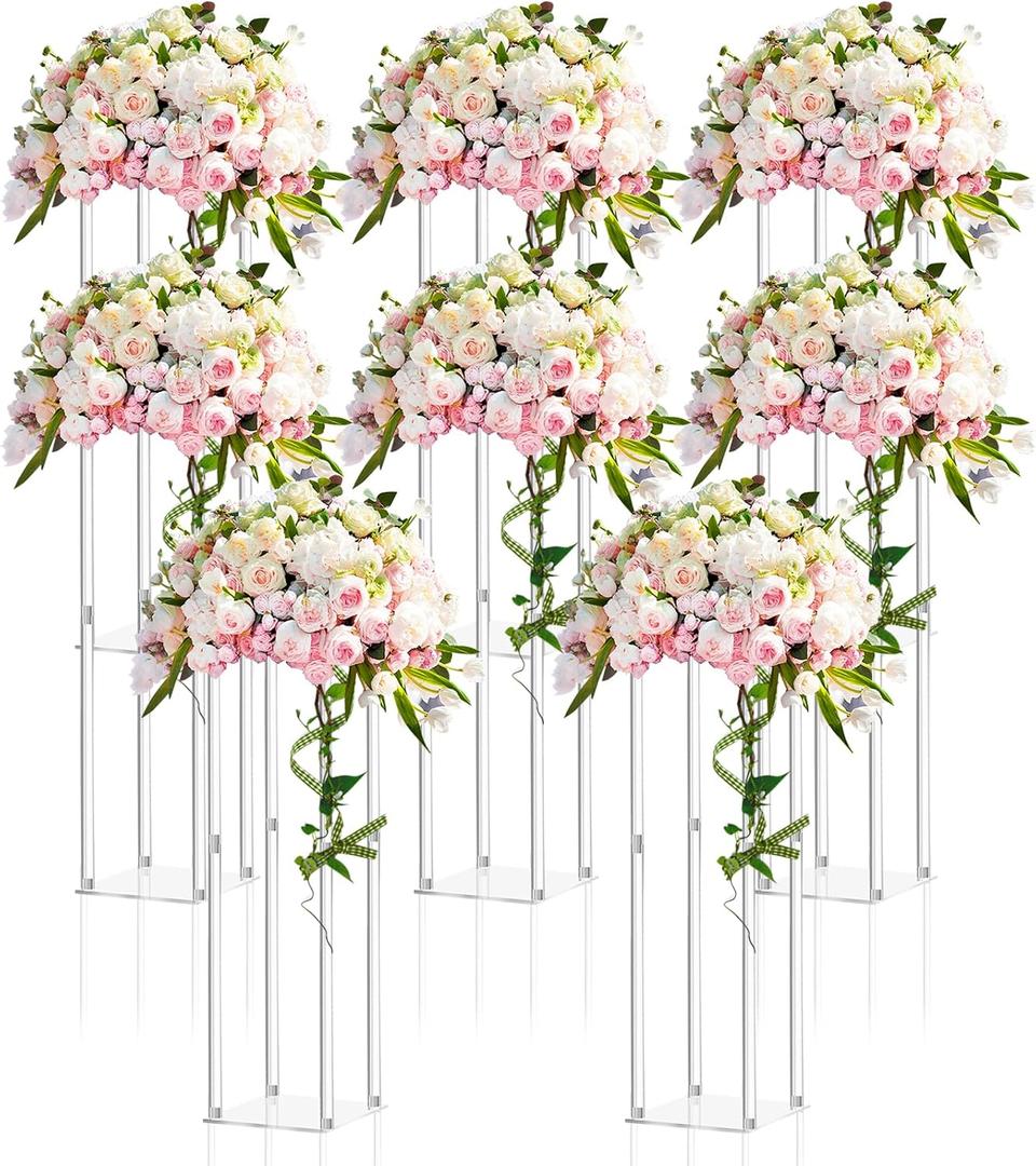 Geetery 8 Pieces Tall Acrylic Vase Wedding Centerpieces Clear Flower Stand Column Geometric Floral Vase Elegant Display Holder for Birthday Party Wedding Table Decorations (28 Inch)