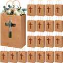 Eersida 24 Pieces First Communion Kraft Gift Bags with Cross Window Bulk Religious Baptism Confirmation Candy Bags Christening First Holy Communion Party Favor for Baby Baptism Wedding Church