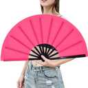 Rave Fan, Large Clack Folding Hand Fan Line Dance Popping Fan, Big Handheld Clap Fans for Line Dancing EDM, Music Festival, Club, Event, Party, Performance 2 Pcs (Pink)