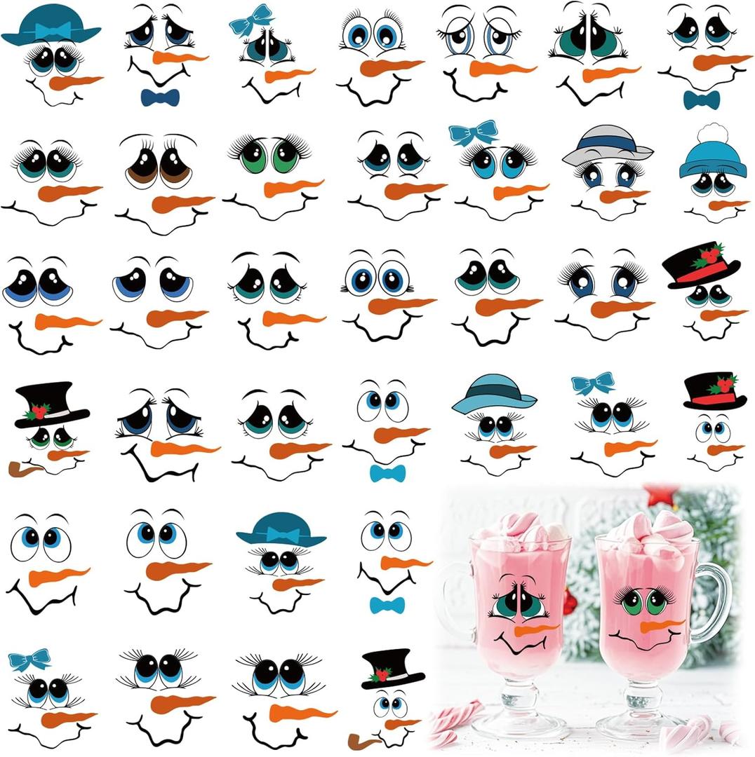 2 x 36pcs Snowman Face Stickers for Crafts Cute Christmas Ornaments Vinyl Snow Man Face Decals Xmas Winter Holiday Stickers for Window Glass Cups Balls Jars Wall Party Supplies Home Decoration(face36)