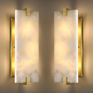 15.7" Natural Square Alabaster Marble Modern Concise 2 Pack 2 Light Wall Sconce Fixture,Gold Finish for Bathroom Bedroom Hallway Bedside Staircase Vanity Mirror