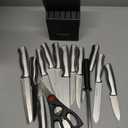 Farberware 15-Piece Kitchen Knife Set, High-Carbon Stainless Steel Blades with Wood Block, Steak Knives, Sharpening Tool & All-Purpose Shears, Razor Sharp, Ergonomic Stainless Steel Handles (Black)