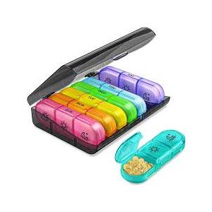 PULIV Weekly Pill Organizer 3 Times a Day, Portable Travel Pill Box 7 Day with Large Pill Containers, Light-Proof Pill Case for Vitamins, Medication, Supplements and Fish Oils (Black)