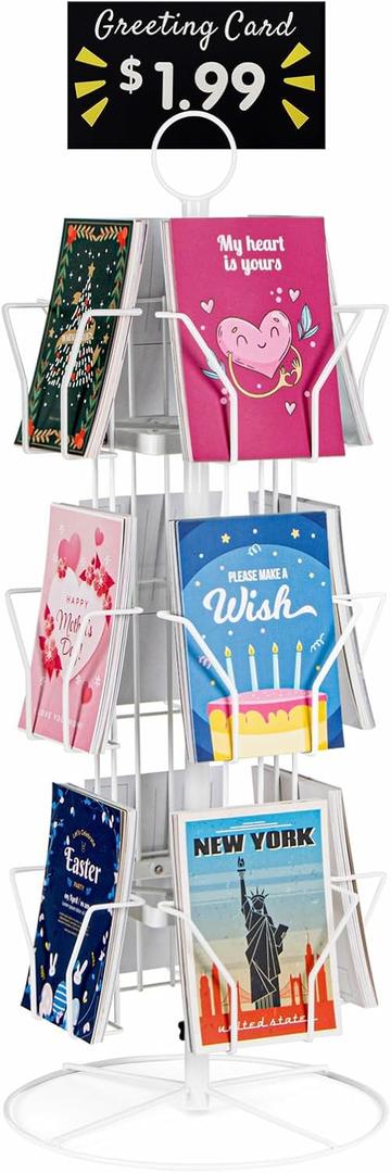 ANBOXIT Greeting Card Display Stand Rotating Rack Holder, for Postcard Sticker Retail, Metal White, 12 Display Pockets