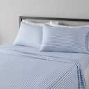 Amazon Basics Lightweight Super Soft Easy Care Microfiber 4 Piece Bed Sheet Set With 14-inch Deep Pockets - Queen, Dusty Blue Pinstripe,Printed