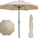 PatioKingdom 9FT Patio Outdoor Umbrella-UPF 50+ Sun Shade with Wind Vent, Push-Button Tilt & Smooth Crank Lift, Rust-Resistant Fiberglass Frame for Garden, Backyard,Yard (Beige)