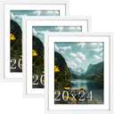 Picrit 20x24 Picture Frame 3 Pack, White Poster Frame, Display Poster 16 x 20 with Mat or 20 x 24 without Mat for Horizontal or Vertical Wall Mounting