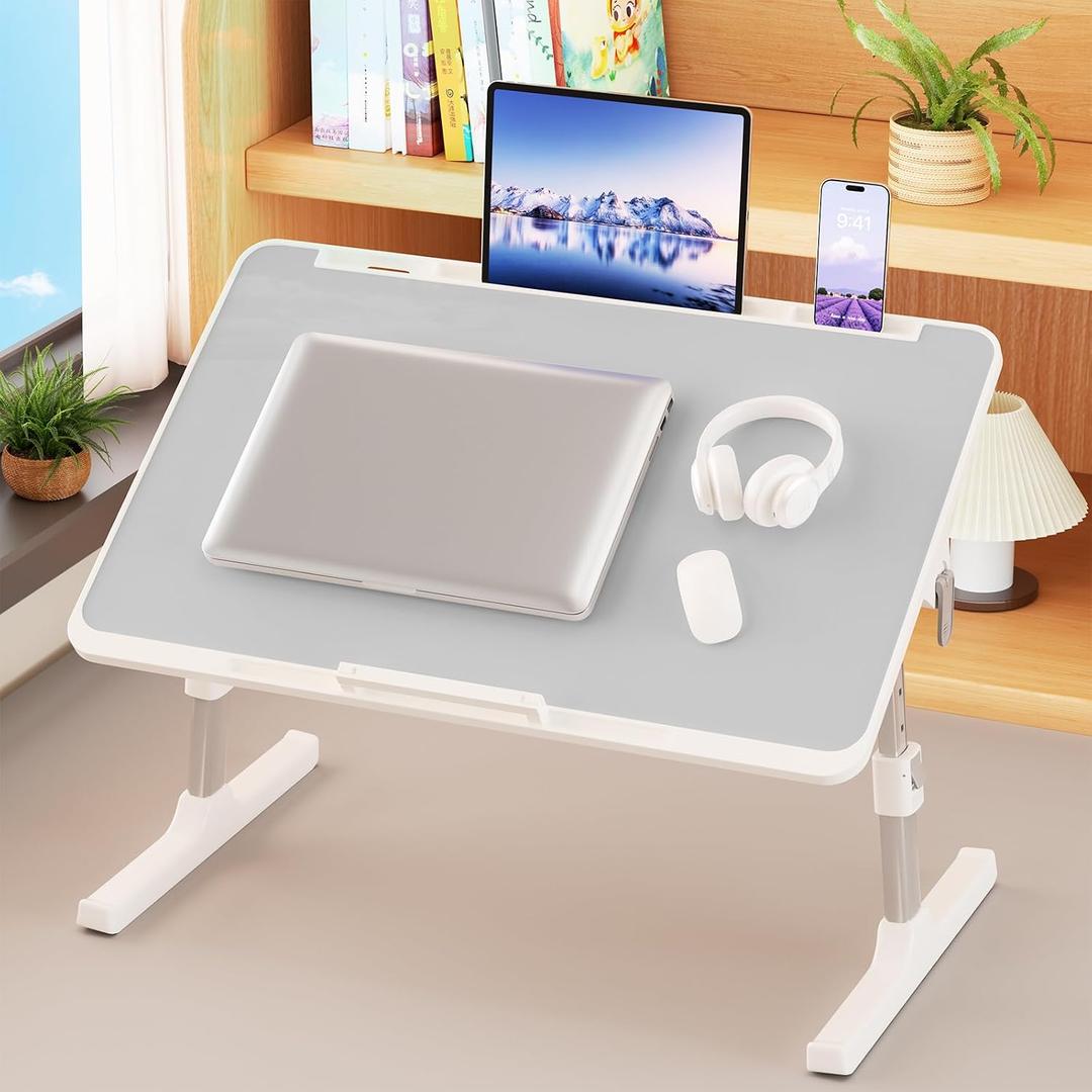 Adjustable Lap Desk, Foldable Laptop Desk for Bed, X-Large Lap Table | 23.6 x 15.7 Inches Bed Laptop Table, Laptop Stand for Couch & Sofa, Laptop Tray for Adults Writing Reading Eating, Gray