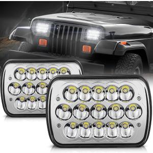 Auto Dynasty H6054 LED Headlight assembly 7x6 5x7 Headlamp Hi/Low Sealed Beam Compatible with Chevy Express Blazer Van GMC S10 C/K Ford E/F Jeep Wrangler YJ XJ CherokeeTruck Van, 5000K Output, Chrome