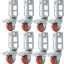 8PCS Storage Rack Caster Wheels,3" Heavy Duty Casters with Brake,Ball Bearing,Storage Shelf Accessories Fit for Boltless Self Locking Shelving Racks,500 Lb Max Total Capacity(Red)