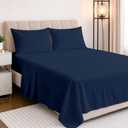 NON Sticky cotton 4 Piece Full Extra Deep Pocket Sheet Set, 100% Egyptian Cotton, Soft and Breathable Bedding Sheets, Fits 18" to 24" High Mattress, 54" x 75", Navy Blue Solid