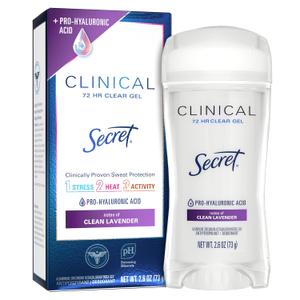 Secret Clinical Strength Antiperspirant Deodorant for Women, 3X Stress Protection, 72Hr Sweat & Odor Protection, PH Balancing Minerals, Clear Gel, Clean Lavender Scent, 2.6 Oz (2.6 Ounce (Pack of 1))